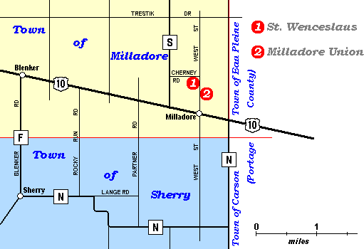 Milladore and Sherry Township map